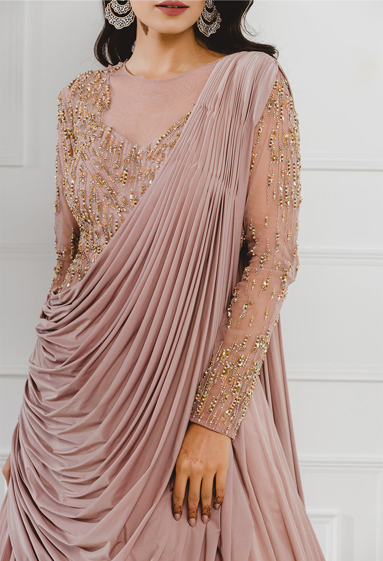 Champagne Pink Heavy Embroidered Gown