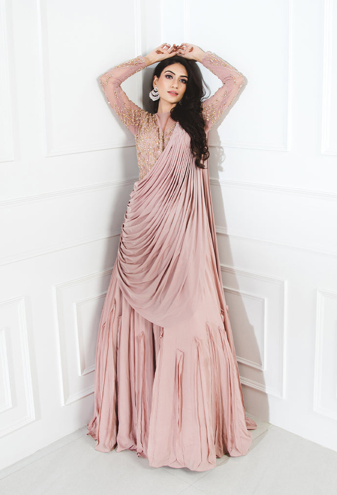 Champagne Pink Heavy Embroidered Gown