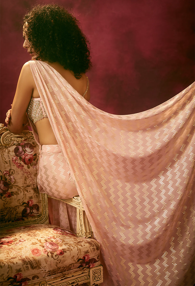 Baby Pink Embroidered Drape Saree