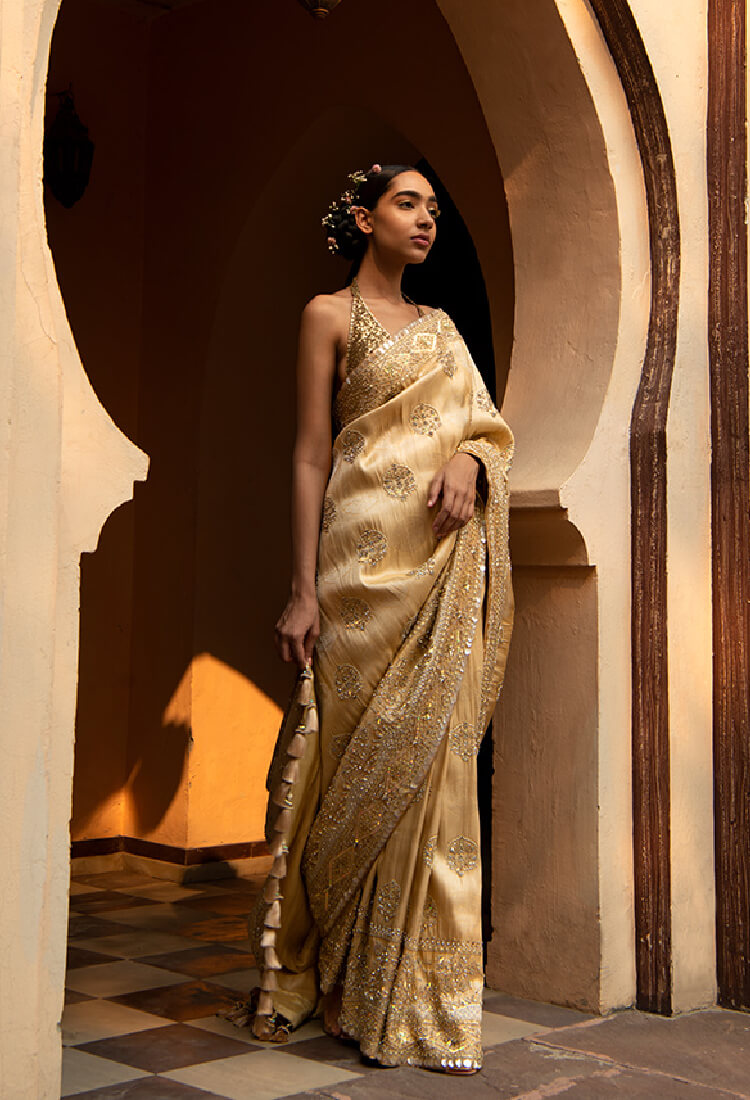 Golden Beige Banarasi Silk Saree