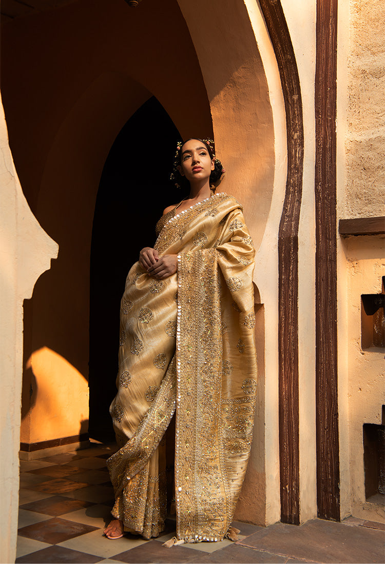 Golden Beige Banarasi Silk Saree