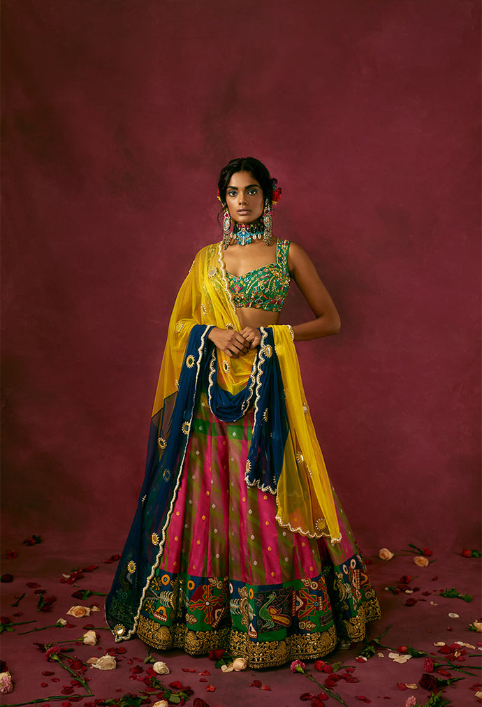 Multicolour Banarasi Silk Lehenga