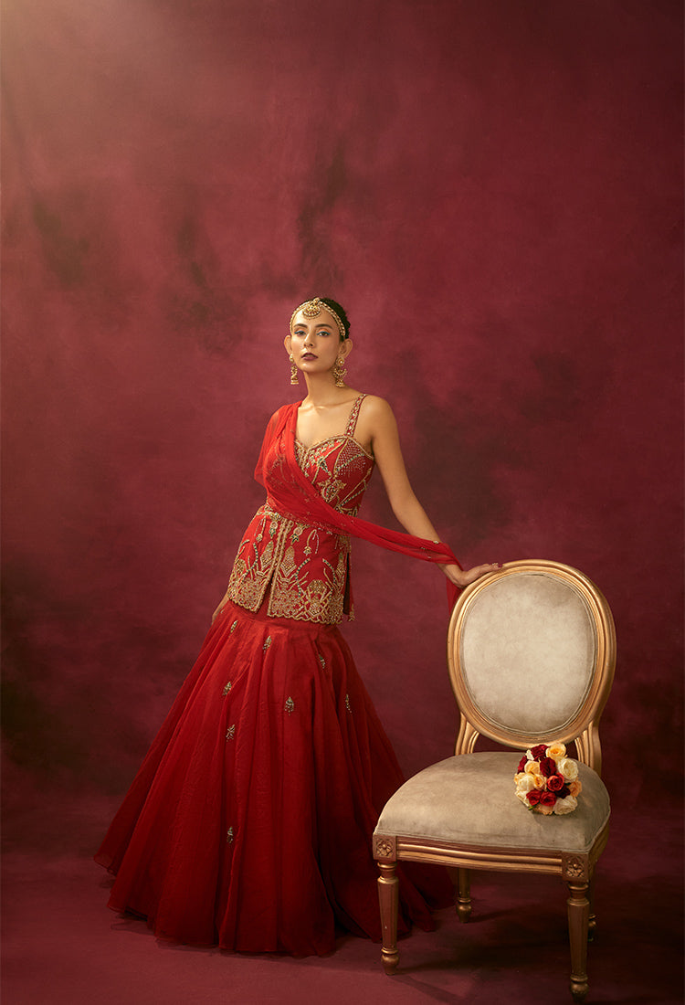 Rose Red Sharara Skirt Set