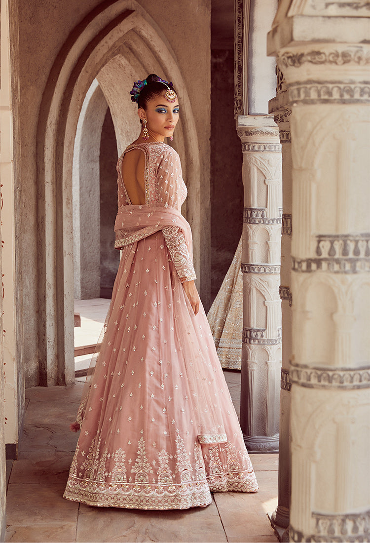 Sunkissed Pink Long Hand Embroidered Jacket With Skirt