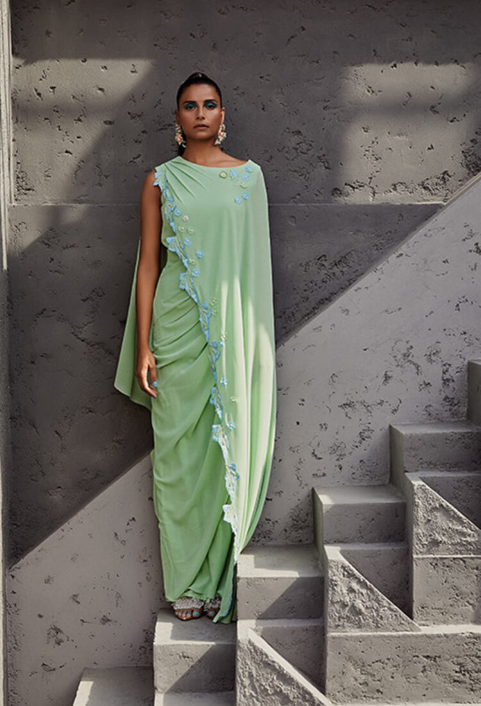 Sea Green & Gold Cotton Readymade Dress | Sakhi Fashions – sakhifashions